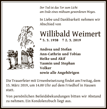 Traueranzeige von Willibald Weimert von Offenbach