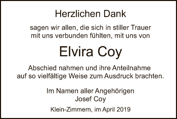 Traueranzeige von Elvira Coy von Offenbach