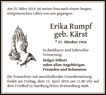 Traueranzeige von Erika Rumpf von Offenbach