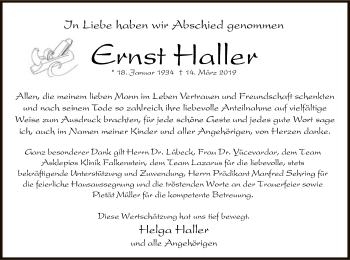 Traueranzeige von Ernst Haller von Offenbach