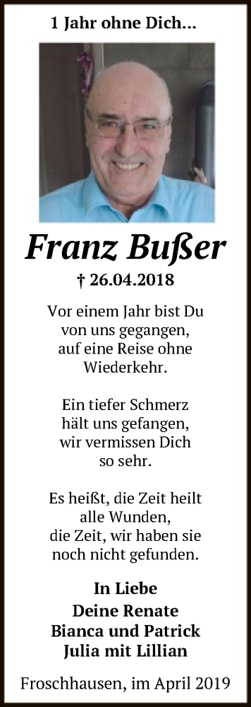  Traueranzeige für Franz Bußer vom 27.04.2019 aus Offenbach