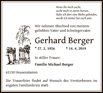 Traueranzeige von Gerhard Berger von Offenbach