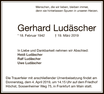 Traueranzeige von Gerhard Ludäscher von Offenbach