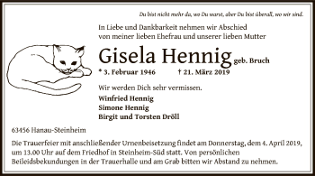 Traueranzeige von Gisela Hennig von Offenbach