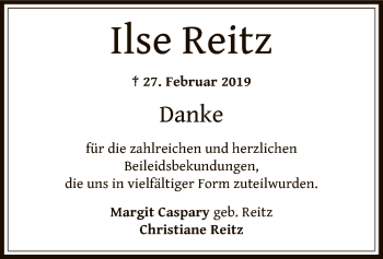 Traueranzeige von Ilse Reitz von Offenbach