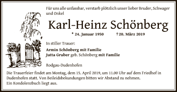 Traueranzeige von Karl-Heinz Schönberg von Offenbach