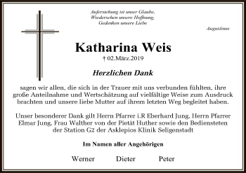 Traueranzeige von Katharina Weis von Offenbach