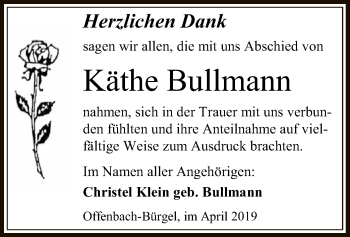 Traueranzeige von Käthe Bullmann von Offenbach