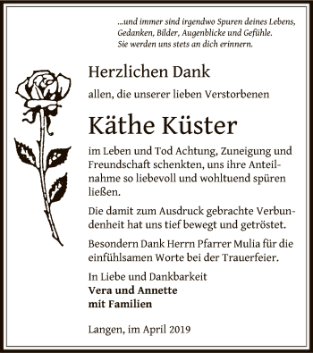 Traueranzeige von Käthe Küster von Offenbach