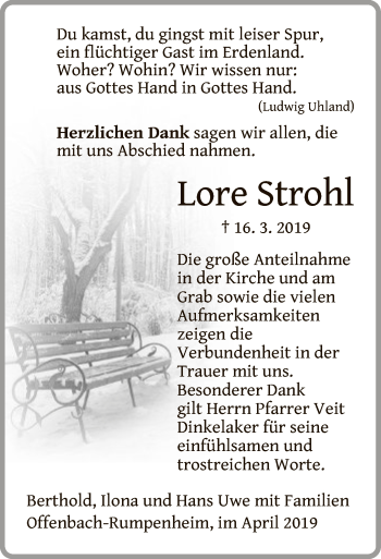 Traueranzeige von Lore Strohl von Offenbach