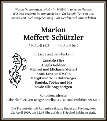 Traueranzeige von Marion Meffert-Schützler von Offenbach