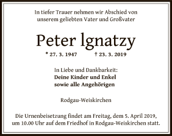 Traueranzeige von Peter lgnatzy von Offenbach