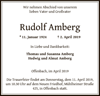 Traueranzeige von Rudolf Amberg von Offenbach