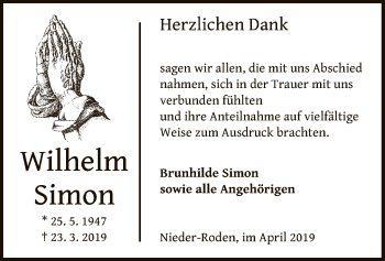 Traueranzeige von Wilhelm Simon von Offenbach