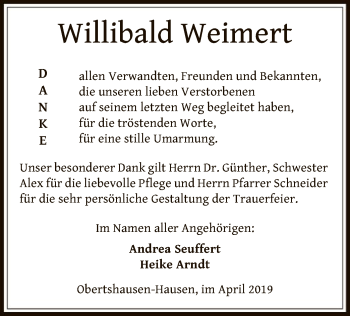 Traueranzeige von Willibald Weimert von Offenbach