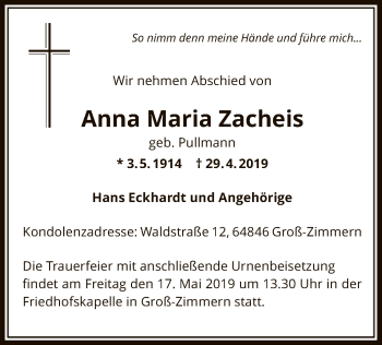 Traueranzeige von Anna Maria Zacheis von Offenbach