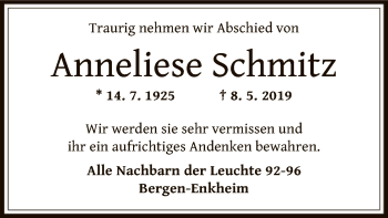 Traueranzeige von Anneliese Schmitz von Offenbach