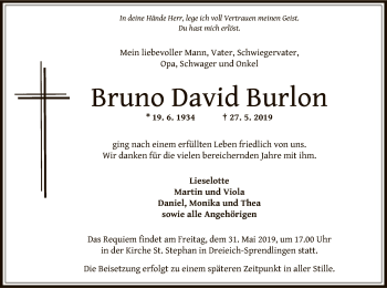 Traueranzeige von Bruno David Burlon von Offenbach