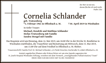 Traueranzeige von Cornelia Schlander von Offenbach