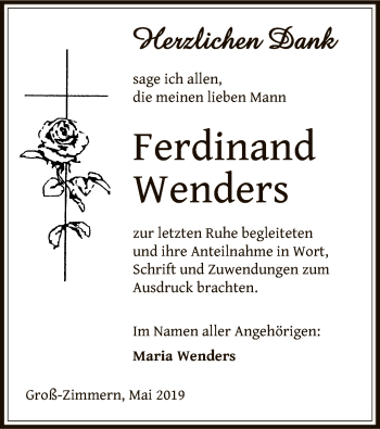 Traueranzeige von Ferdinand Wenders von Offenbach