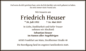 Traueranzeige von Friedrich Heuser von Offenbach