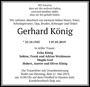 Traueranzeige von Gerhard König von Offenbach