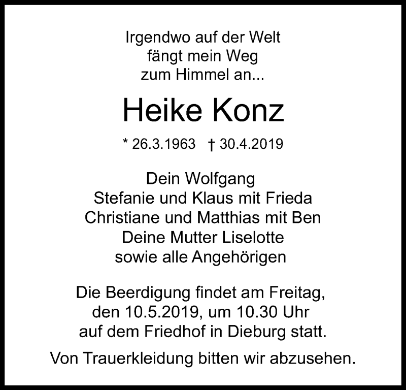  Traueranzeige für Heike Konz vom 04.05.2019 aus Offenbach