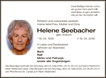 Traueranzeige von Helene Seebacher von Offenbach