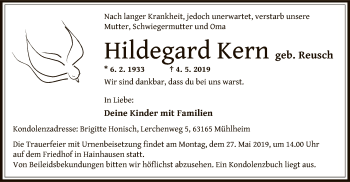 Traueranzeige von Hildegard Kern von Offenbach