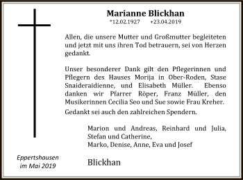 Traueranzeige von Marianne Blickhan von Offenbach