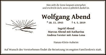 Traueranzeige von Wolfgang Abend von Offenbach