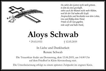 Traueranzeige von Aloys Schwab von Offenbach