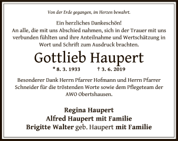 Traueranzeige von Gottlieb Haupert von Offenbach