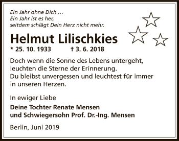 Traueranzeige von Helmut Lilischkies von Offenbach