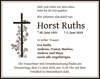 Traueranzeige von Horst Ruths von Offenbach