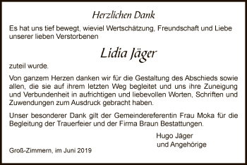 Traueranzeige von Lidia Jäger von Offenbach