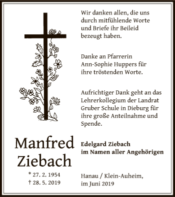 Traueranzeige von Manfred Ziebach von Offenbach