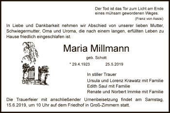 Traueranzeige von Maria Millmann von Offenbach