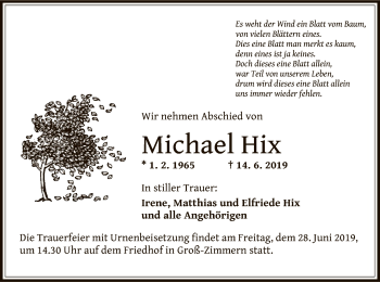 Traueranzeige von Michael Hix von Offenbach