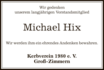 Traueranzeige von Michael Hix von Offenbach