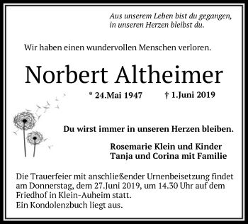 Traueranzeige von Norbert Altheimer von Offenbach