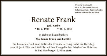 Traueranzeige von Renate Frank von Offenbach