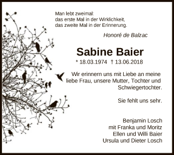 Traueranzeige von Sabine Baier von Offenbach