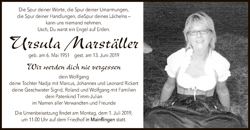  Traueranzeige für Ursula Marställer vom 29.06.2019 aus Offenbach