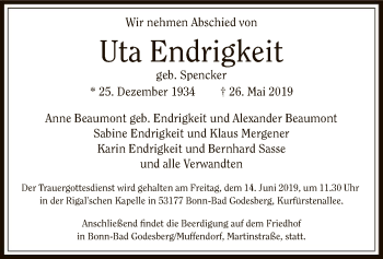 Traueranzeige von Uta Endrigkeit von Offenbach