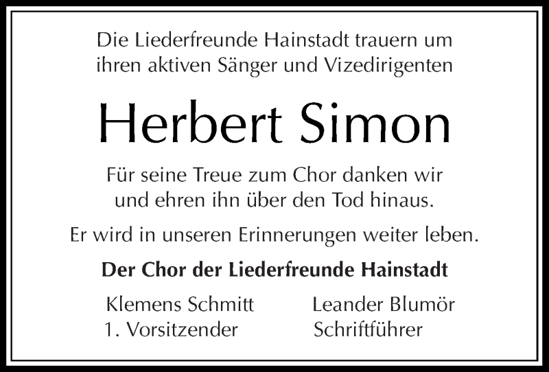  Traueranzeige für Herbert Simon vom 27.07.2019 aus Offenbach