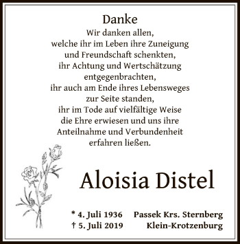 Traueranzeige von Aloisia Distel von Offenbach