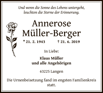 Traueranzeige von Annerose Müller-Berger von Offenbach