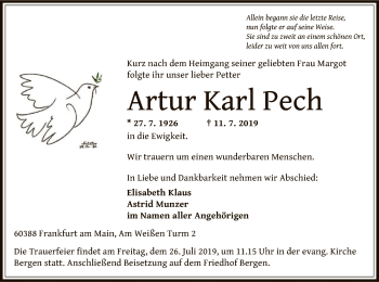 Traueranzeige von Artur Karl Pech von Offenbach