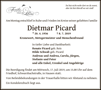 Traueranzeige von Dietmar Picard von Offenbach